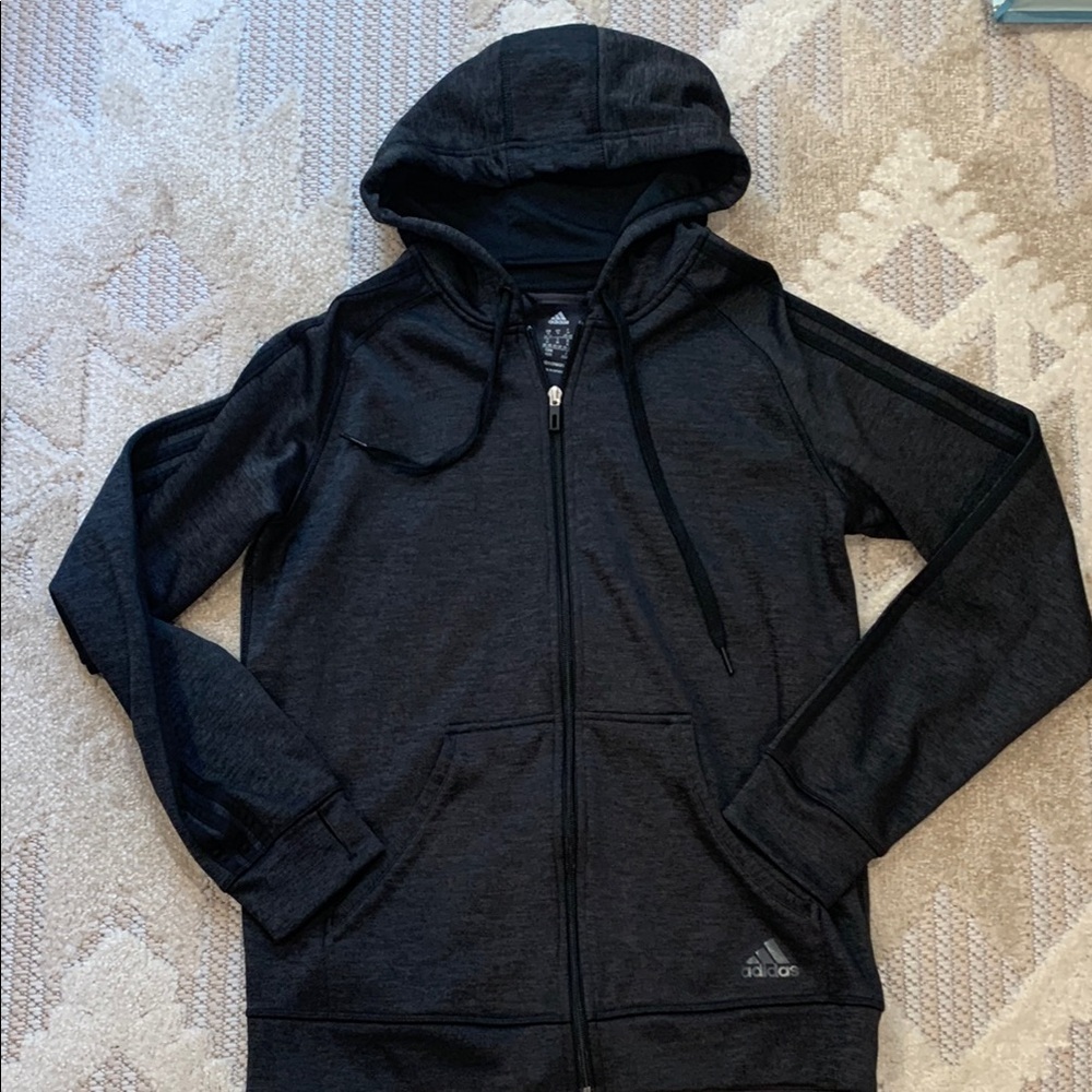adidas black cuffed sleeve long sleeve full zip sweatshirt - Size Medium